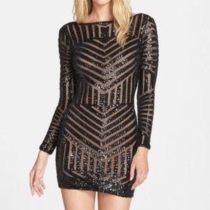 Dress The Population Lola Dress in Nude & Black Sequins